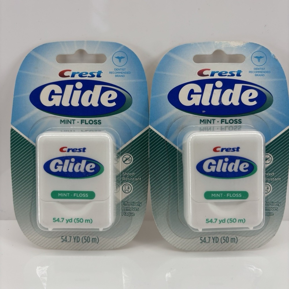 2 Crest Glide Mint Dental Floss Sealed 54.7yd Shred‎ Resistant Mint Flavored VTG